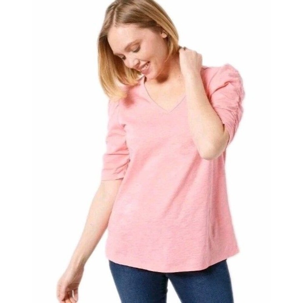BELLE BY KIM GRAVEL Womens 1X Slub Knit Ruched Elbow Slv Modal Coral Top A475690